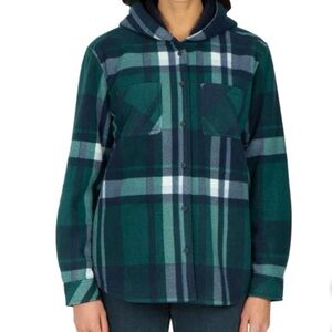 Realtree women's fleece hooded jacket Plaid pattern in green,blue,and white
